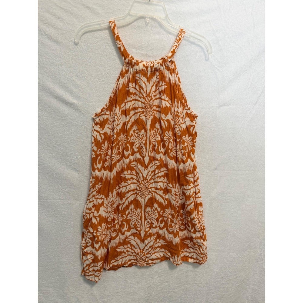Rachel Zoe Womens Orange White Tropical Palm Ikat Halter Neck Linen Blend Top M